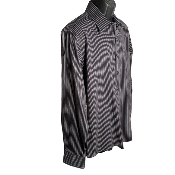 Michael Brandon Button Up Long Sleeve Shirt L Blue Striped Chest Pocket Collared - Picture 5 of 6
